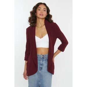 French Mauve Melanie Knit Crepe Jacket Womens XS Burgundy‎